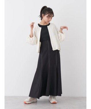 earth music&ecology 配色ステッチパネルフレアスカート Black