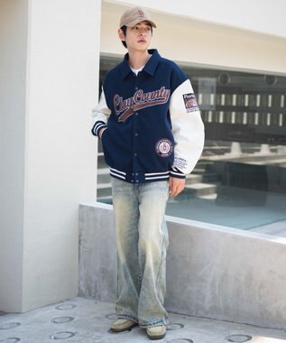 WEGO 【25年秋冬新作/ユニセックス着用ITEM/SMLサイズ展開】メルトンワッペンスタジャン ネイビー