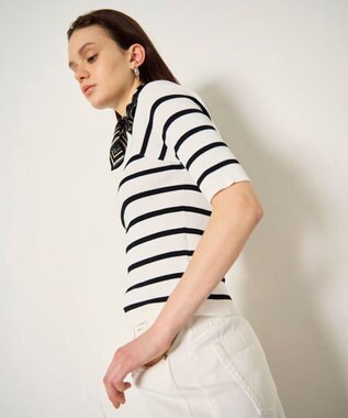 GRACE CONTINENTAL ハーフスリーブニットトップ バイカラー