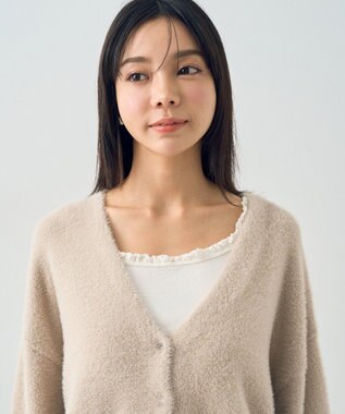 earth music&ecology ミニラメシャギーカーディガン Light Beige