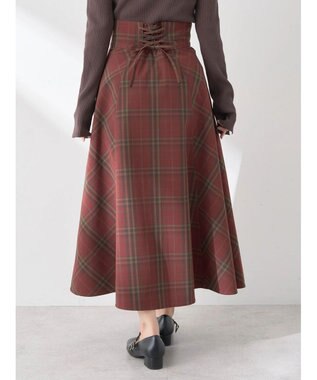 earth music&ecology バックレースアップチェックスカート Bordeaux