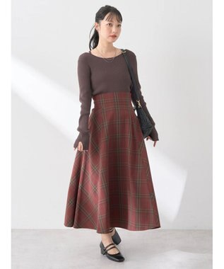 earth music&ecology バックレースアップチェックスカート Bordeaux