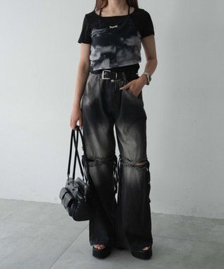 WEGO スリットダメージルーズデニム ブラック