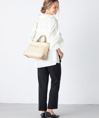 LA BAGAGERIE ツイルナイロン×エナメル 2WAYトートバッグ Sサイズ アイボリー