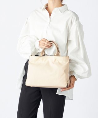 LA BAGAGERIE ツイルナイロン×エナメル 2WAYトートバッグ Sサイズ アイボリー