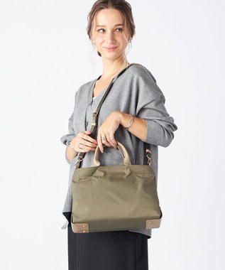 LA BAGAGERIE ツイルナイロン×エナメル 2WAYトートバッグ Sサイズ グレージュ