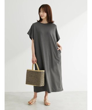 Green Parks 接触冷感　袖切替えカットワンピース Gray