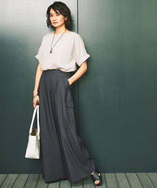 自由区 L 【カタログ掲載・接触冷感・UVカット・洗える】デニムライクボトムフレアワイド パンツ インディゴ