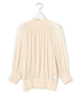 23区 【洗える】シアーギャザー ハイネック ニット ベージュ系