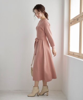 Tiaclasse 【洗える】パフ袖ニットワンピース ピンク