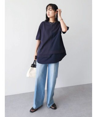 Green Parks 異素材切替ドッキングチュニック Blue Green