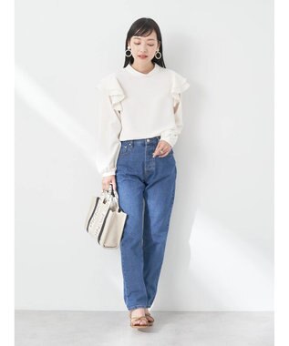 earth music&ecology フリルスリーブブラウス Blue