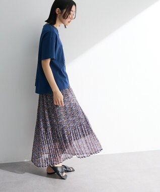 Green Parks マジョリカプリーツ柄スカート Navy