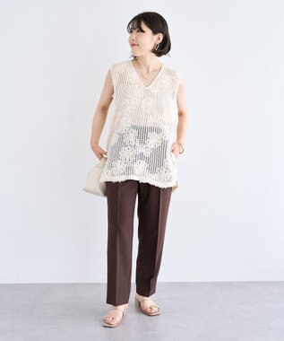 Green Parks テープ刺繍レースベスト Ivory