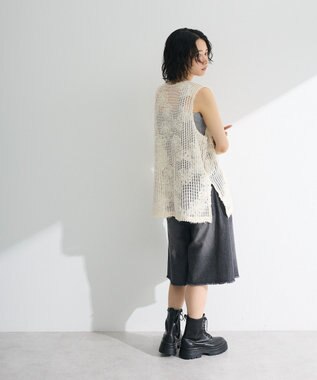 Green Parks テープ刺繍レースベスト Ivory