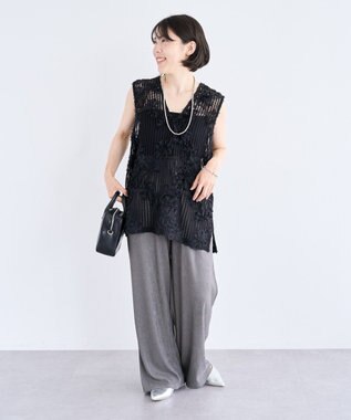 Green Parks テープ刺繍レースベスト Black