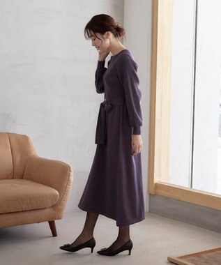 Tiaclasse 【洗える】パフ袖ニットワンピース パープル