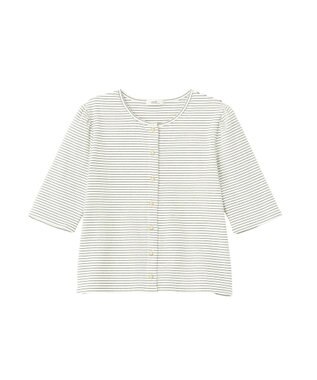 earth music&ecology ゴールドボタンボーダーカーディガン Ivory