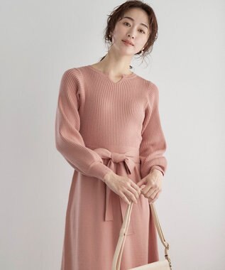 Tiaclasse 【洗える】パフ袖ニットワンピース ピンク