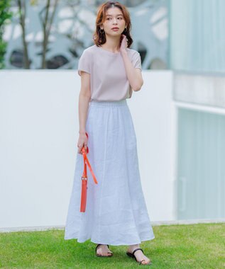 23区 L 【洗える】LIBECOリネン フレアスカート ホワイト系