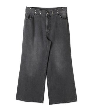 WEGO 【ウエスト調整付き】ウエストフックデニムワイドパンツ スミクロ