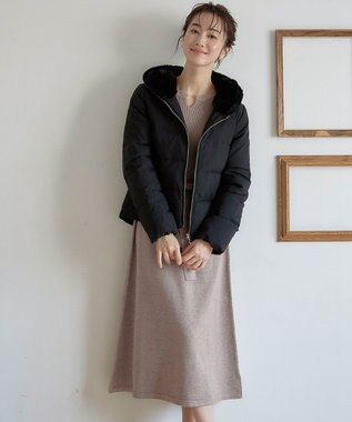 Tiaclasse 【洗える】パフ袖ニットワンピース モカ