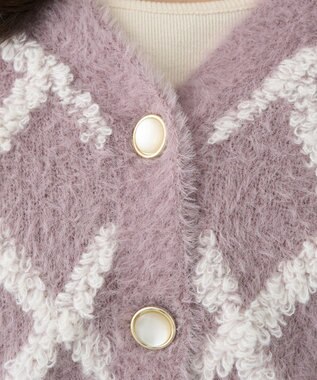 earth music&ecology シャギーダイヤ柄ショートニットカーディガン Pink