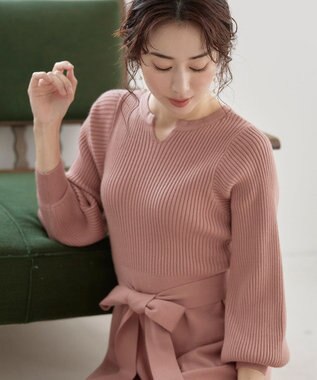 Tiaclasse 【洗える】パフ袖ニットワンピース ピンク