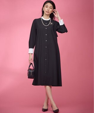 組曲 L 【KUMIKYOKU NAVY】ウーステッドライククロス シャツワンピース ブラック系