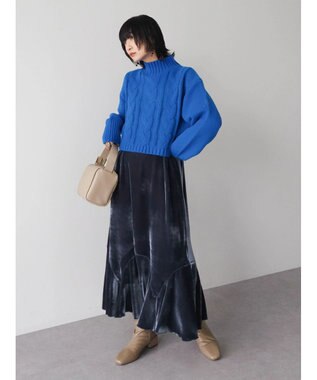 Green Parks ショート丈ケーブルニットプルオーバー Blue