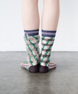 COQ LESSER TALE ラメリバーシブルファーソックス ベージュ