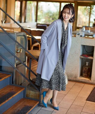 Tiaclasse 【洗える】程良い透け感のプリントボウタイワンピース ブラック