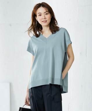  【洗える】 ガスコットンハイゲージ Vネックニット