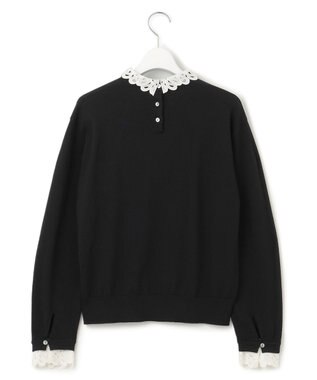 23区 L 【洗える】エンブロイダリーニット ブラック系