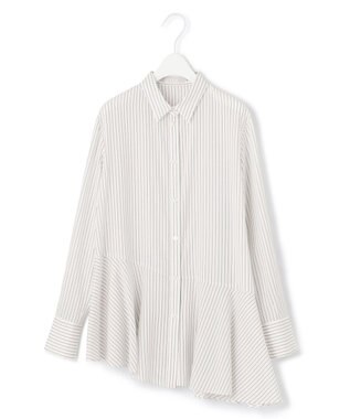 ICB L 【洗える】 リヨセルローン ペプラムブラウス オフホワイト×ブラック系