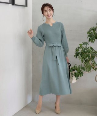 Tiaclasse 【洗える】パフ袖ニットワンピース ミント