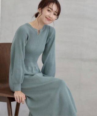 Tiaclasse 【洗える】パフ袖ニットワンピース ミント