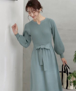 Tiaclasse 【洗える】パフ袖ニットワンピース ミント