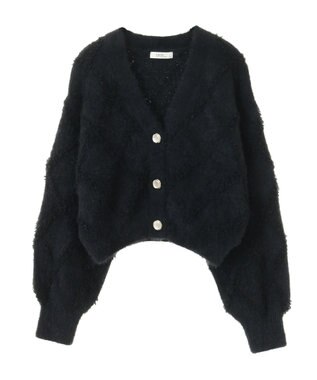 earth music&ecology シャギーダイヤ柄ショートニットカーディガン Black