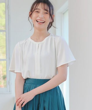 Tiaclasse 【2WAY・接触冷感・洗える】ノーカラーブラウス オフホワイト