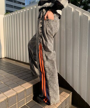 WEGO 【ユニセックス着用ITEM】ジャージドッキングZIPデニムパンツ オレンジ