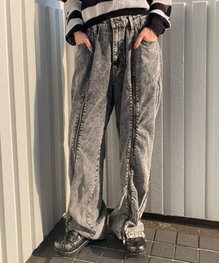 WEGO 【ユニセックス着用ITEM】ジャージドッキングZIPデニムパンツ オレンジ