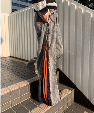WEGO 【ユニセックス着用ITEM】ジャージドッキングZIPデニムパンツ オレンジ