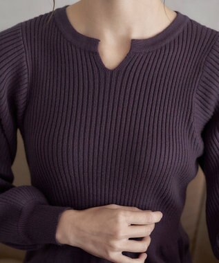 Tiaclasse 【洗える】パフ袖ニットワンピース パープル