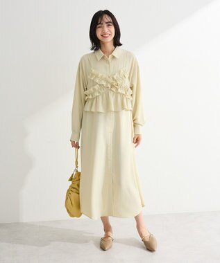 Green Parks ＳＥＴ２点フリルビスチェ＋シャツワンピース Light Khaki