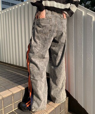 WEGO 【ユニセックス着用ITEM】ジャージドッキングZIPデニムパンツ オレンジ