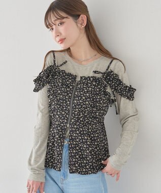 earth music&ecology フラワーペプラムビスチェ Black