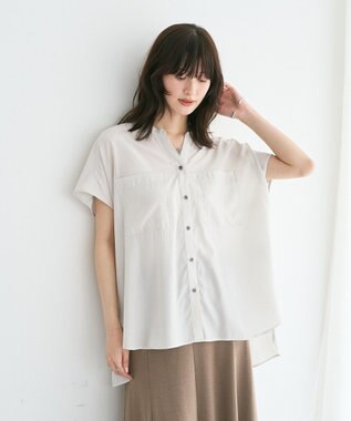 YECCA VECCA 【セットアップ可能】ポケットスキッパーシャツ Gray Beige