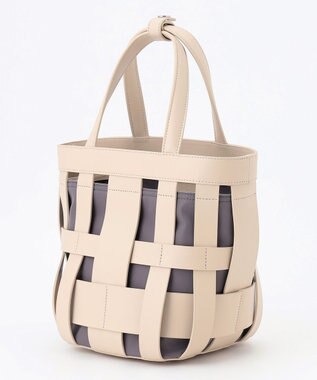 Y'SACCS 【リサイクルレザー】メッシュかごバッグ　small アイボリー×グレージュ