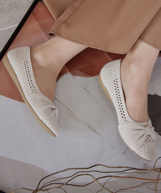 Tiaclasse 【小倉優子さん着用】リボンニットフラットパンプス アイボリー